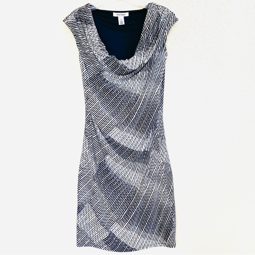 WHITE HOUSE BLACK MARKET | Black + White Cap Sleeve Draped Sheath Dress …